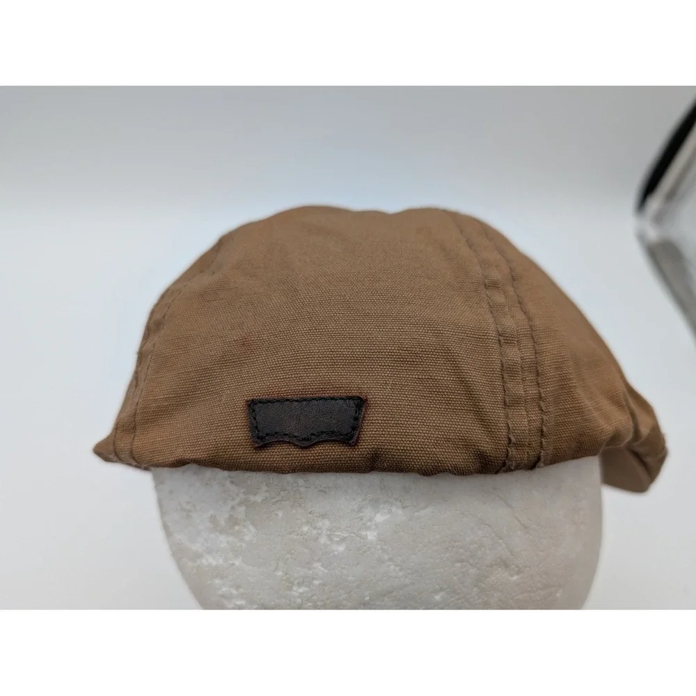 Levis Mens Brown Canvas Flat Cap Ivy Newsboy Hat Leather Logo Patch